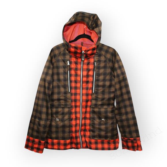 Medium Burton Snowboard 3L Zephyr Jacket Buffalo Plaid BlackRedBrown FreeShip - Picture 1 of 11